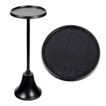 Irida 24" Art Deco Designer Pedestal Drink Table and Decorative End Table with Hammered Round Top and Bell Base